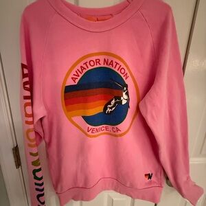 Aviator Nation Relaxed Crew Sweatshirt in Neo Pink, Size L, Venice Beach Logo